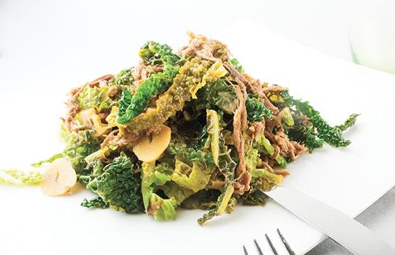 Shredded duck with braised kale - 